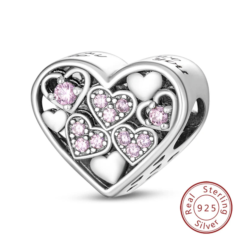 925 Sterling Silve Charms Beads Forever Love Heart Sister Family Life Charms Dangle For Bracelet Woman Jewelry Gifts