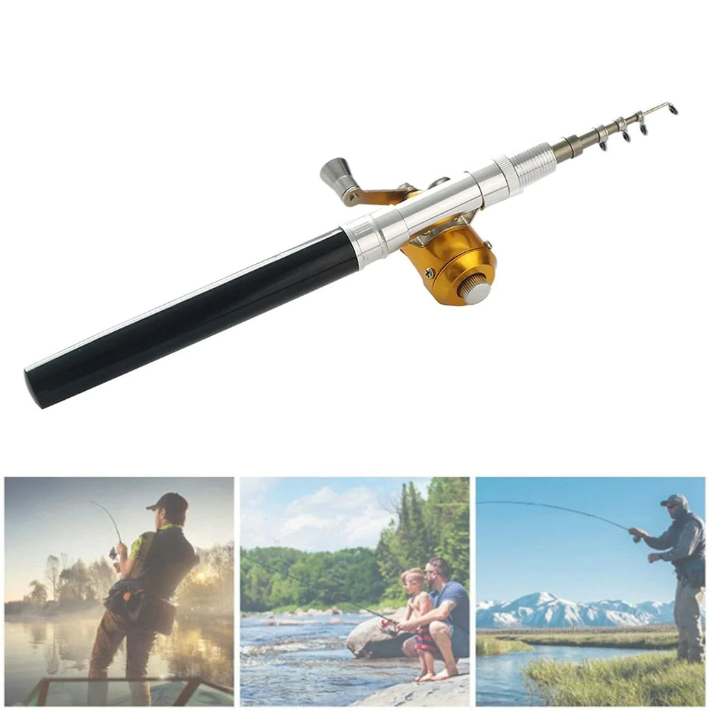 Pocket Ice Fishing Rod & Reel Combo set Pen Shape Telescopic Portable Complete Kit for River Lake Winter Fishing Outdoors