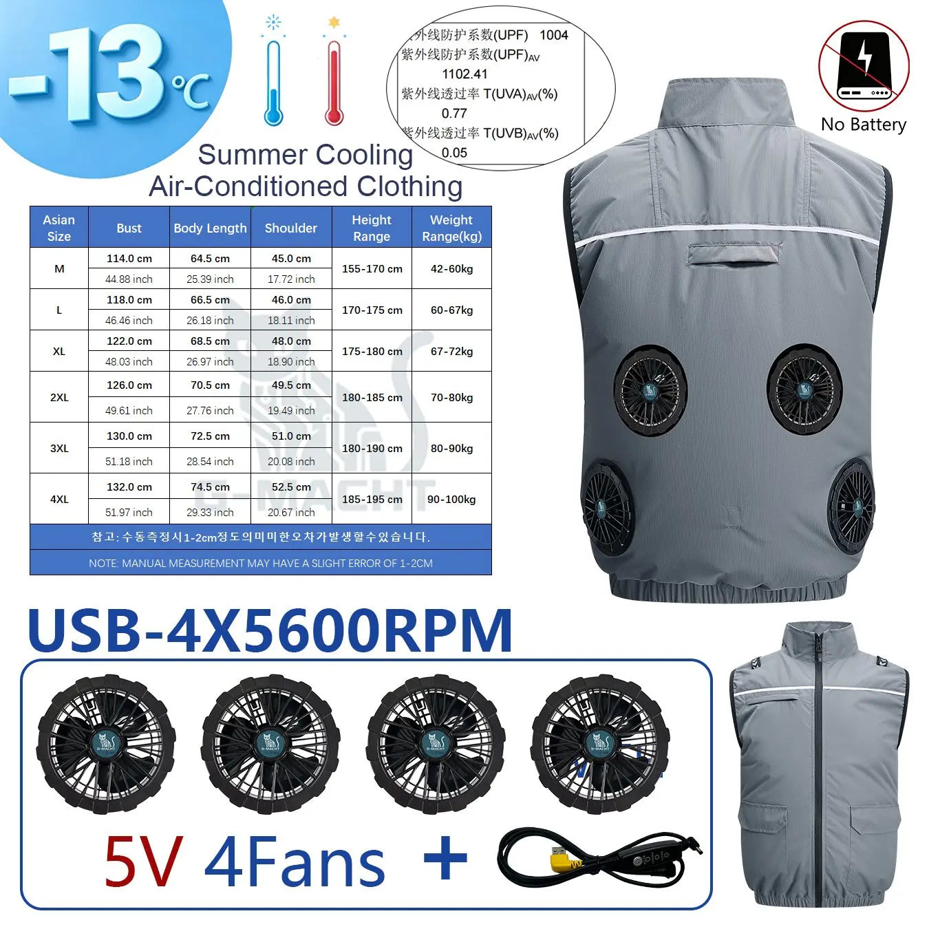 4-Fan USB Cooling Vest – Breathable Summer Workwear for Men & Women