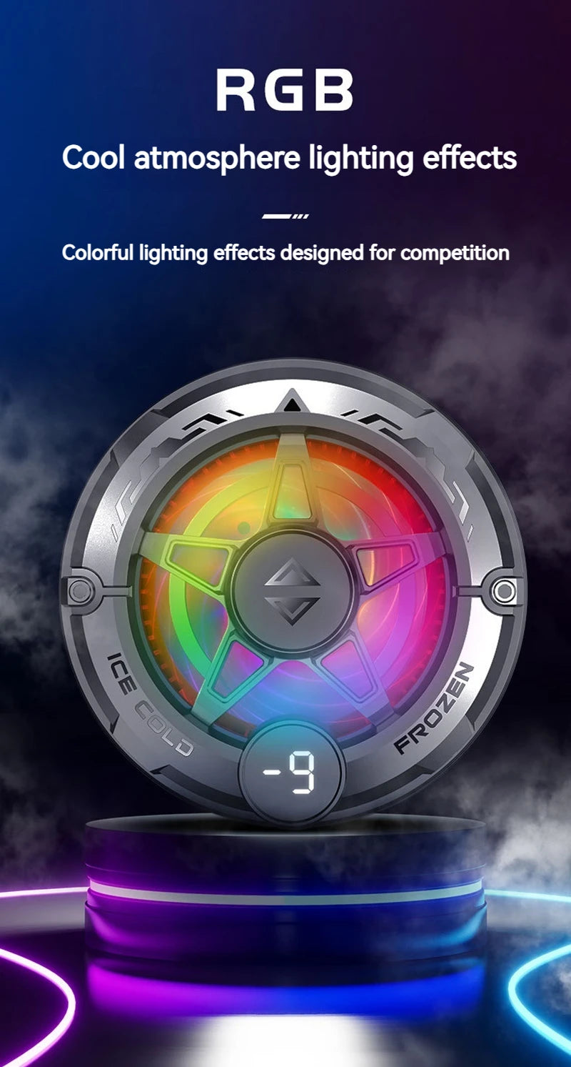 Universal Phone Cooler for Gaming, Magnetic Semiconductor Cooling Fan with Digital Display RGB Lights