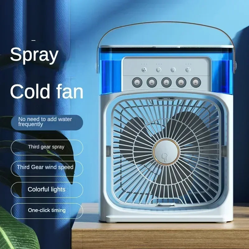 3-in-1 Portable Mini Air Cooler Fan – Desktop Humidifier & LED Night Light, USB Powered