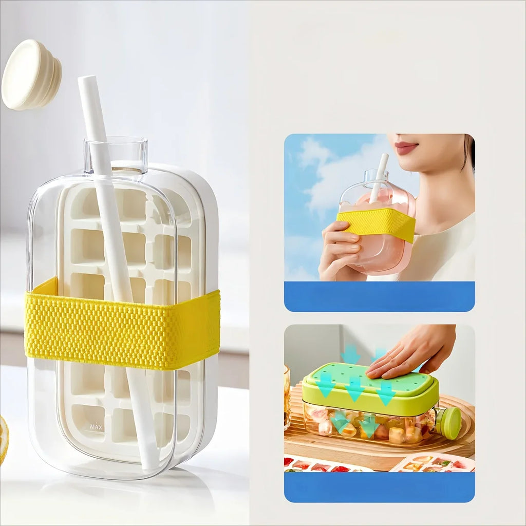 Ice Cube Mold Tray Press Ice Bottle Cup Kettle with Straw Whiskey Ice Cream Water Bottle