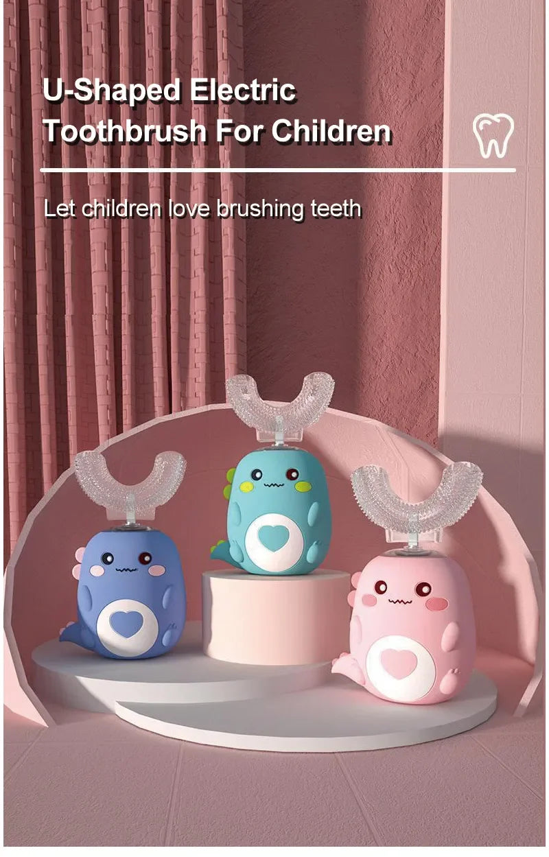 Food Grade Silicone U-Shaped Kids Electric Toothbrush 360° Automatic Cleaning USB Charging Smart Oral Care Children Toothbrush