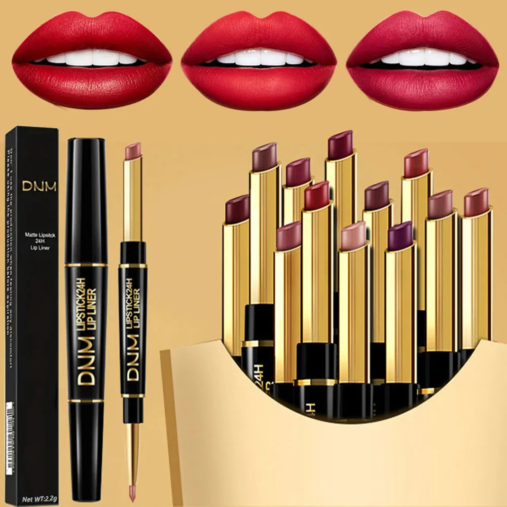 Double-ended Non-stick Cup Long Lasting Lipstick Lip Liner High Pigmented Waterproof