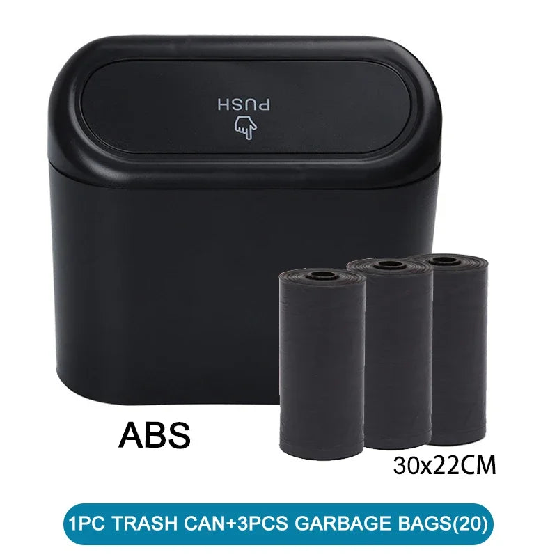 Leak-Proof Mini Car Trash Can with Lid & Refill Bags