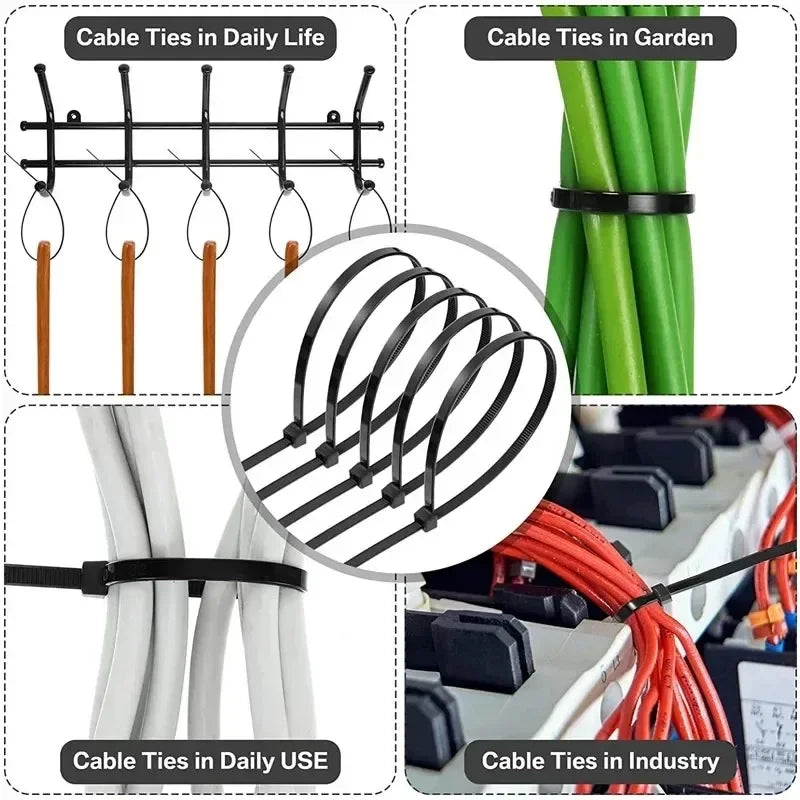 Heavy-Duty Self-Locking Nylon Cable Ties Set