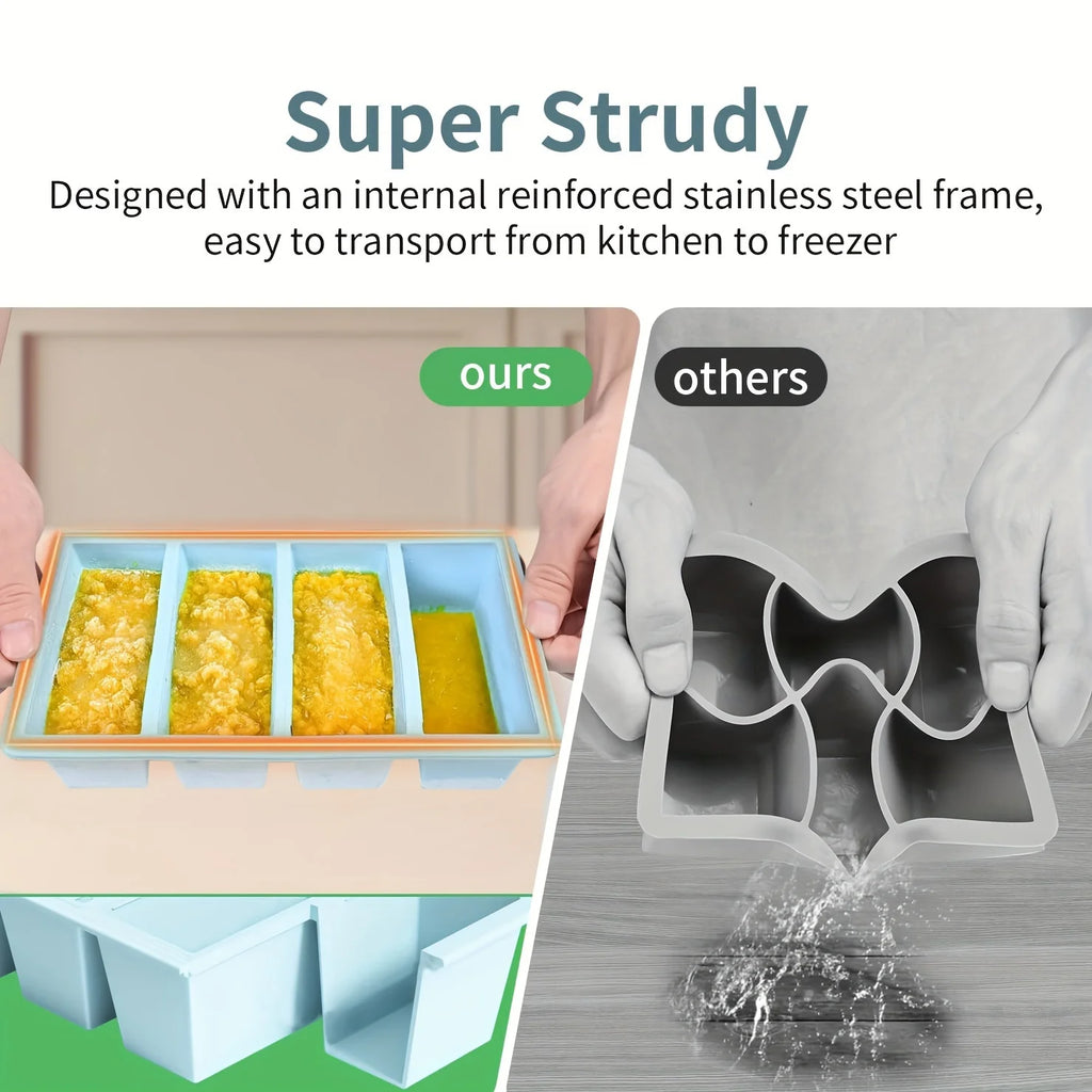 1/4 pcs Large Rectangular Ice Cube Mold Set with Lid Stackable Freezer Trays for Bottles Beverages Long Cubes Mould Kitchen Items