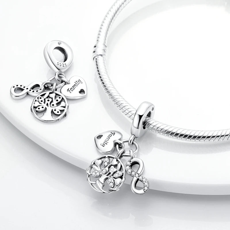 925 Sterling Silve Charms Beads Forever Love Heart Sister Family Life Charms Dangle For Bracelet Woman Jewelry Gifts