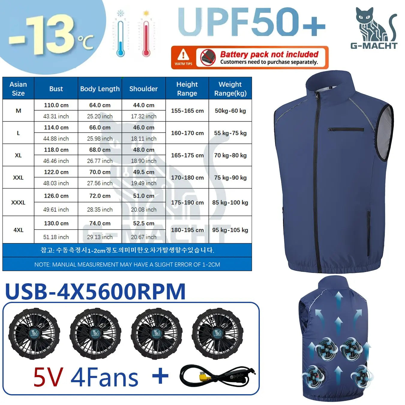 4-Fan USB Cooling Vest – Breathable Summer Workwear for Men & Women
