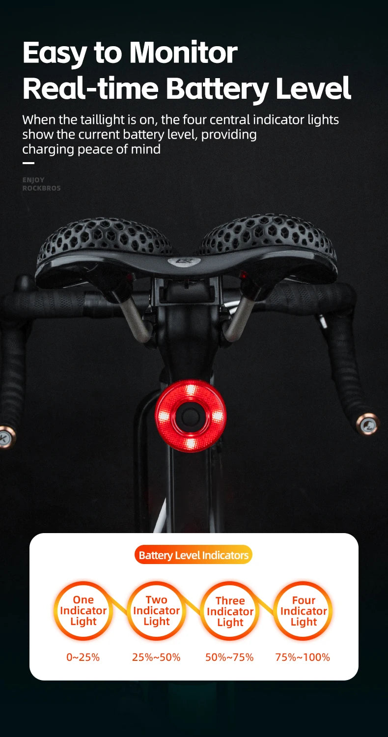 Smart Bike Tail Light Bicycle Rear Lights IPX6 Waterproof Bike Lights for Night Riding with Type C Rechargeable