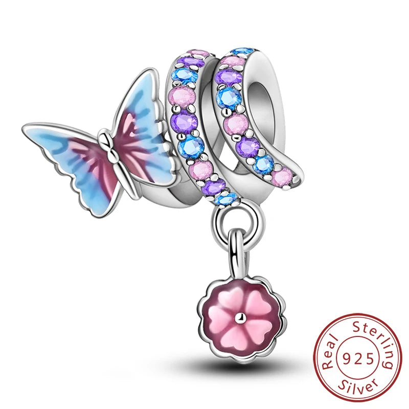 Original 925 Sterling Silver Charm Beads Glowing Luminous Firefly Butterfly Pendant for Bracelet Charm Jewelry