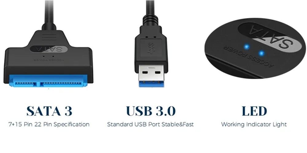 SATA 3 to USB 3.0 adapter cable 6Gbps high speed data Sata to usb adapter with power port support 2.5/3.5inch SSD HDD hard drive