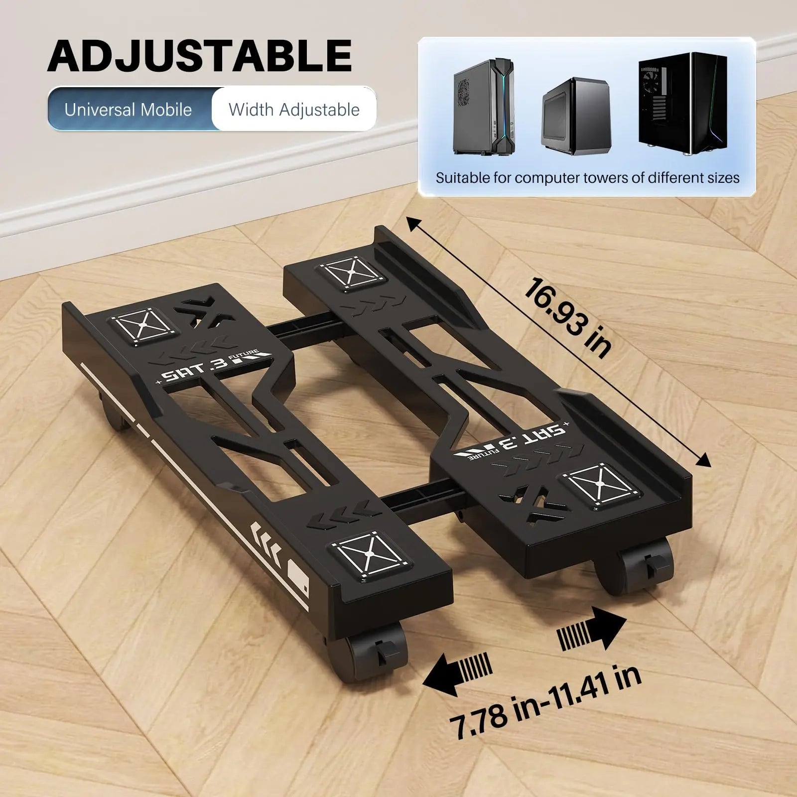 CPU Stand Adjustable Bracket PC Holder Cart Mobile Computer Tower Stand with Rolling Caster Wheels Adjustable Desktop Stand