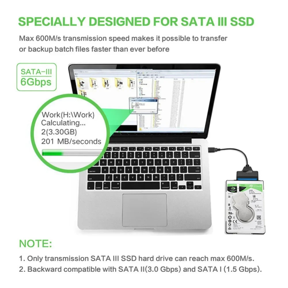 SATA 3 to USB 3.0 adapter cable 6Gbps high speed data Sata to usb adapter with power port support 2.5/3.5inch SSD HDD hard drive
