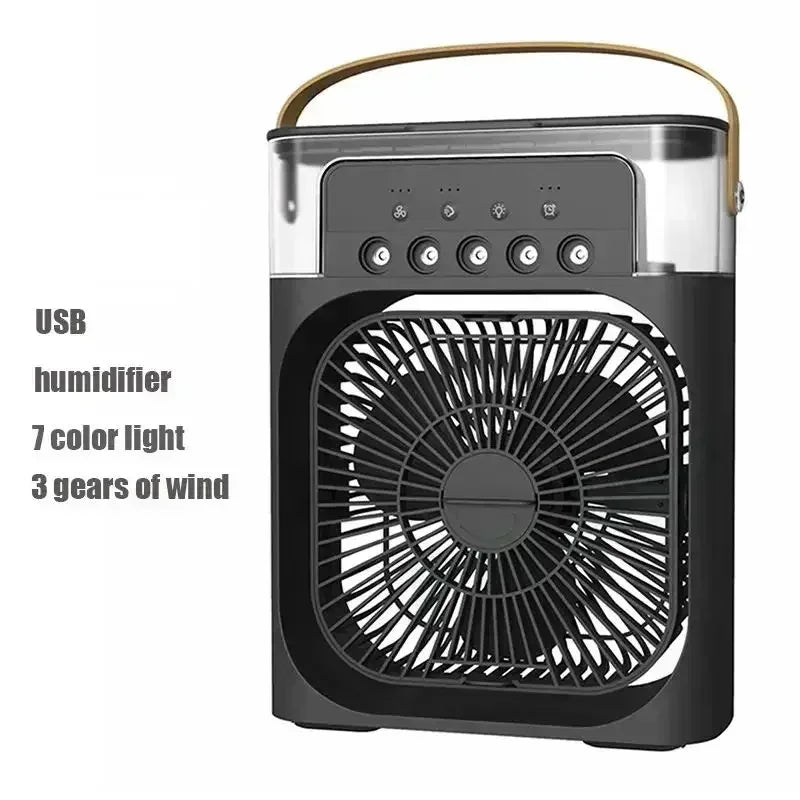 3-in-1 Portable Mini Air Cooler Fan – Desktop Humidifier & LED Night Light, USB Powered