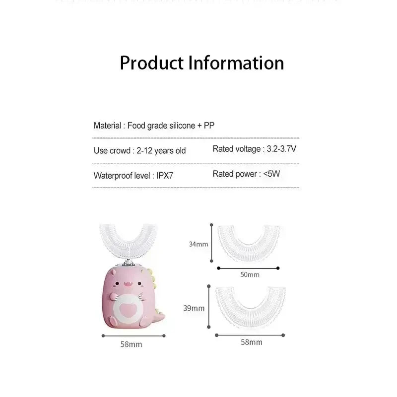 Food Grade Silicone U-Shaped Kids Electric Toothbrush 360° Automatic Cleaning USB Charging Smart Oral Care Children Toothbrush