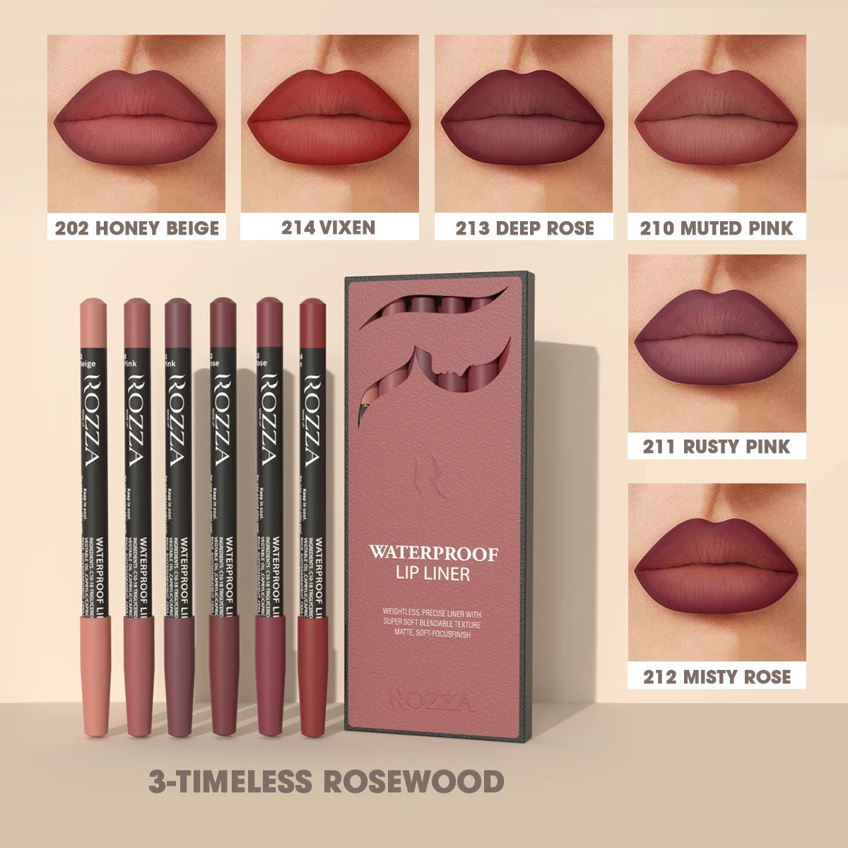 Rozza Matte Waterproof Lip Liner Pencil Set