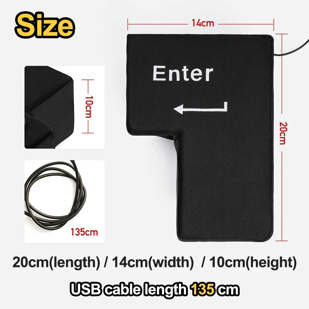 Big USB Enter Key Mouse Anti Stress Button Decompression Computer Any Vent Pillows Button Desktop Pillow For Programmer Worker