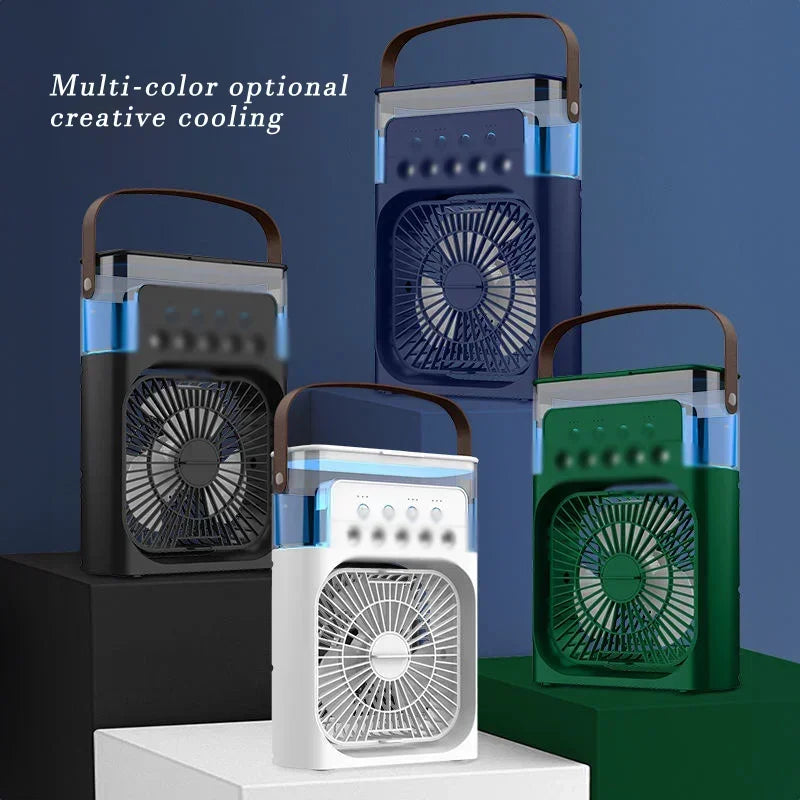 6-Speed Desktop Air Cooler Fan with Humidifier, Water Mist Spray & LED Night Light – USB Rechargeable, 4 Colors