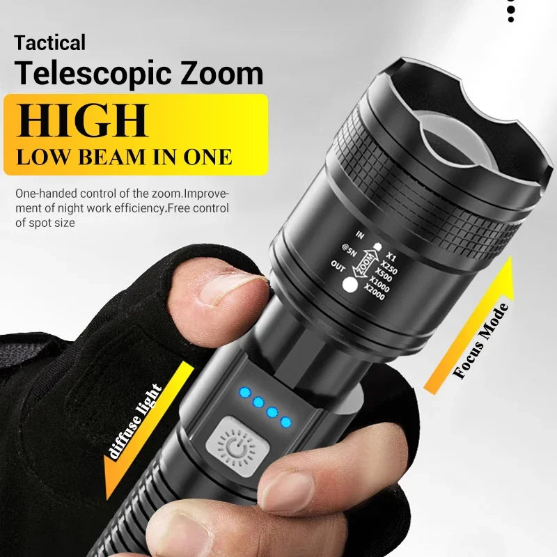 High-Power 2000LM Tactical LED Flashlight with Digital Display