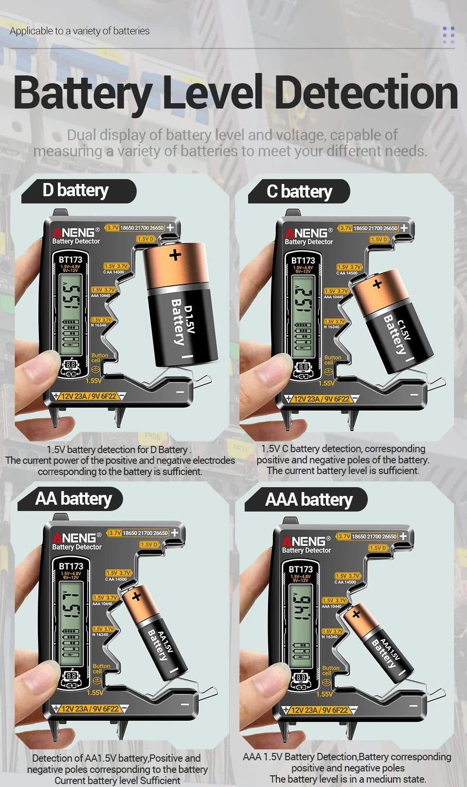 ANENG BT173 Universal Digital Battery Tester