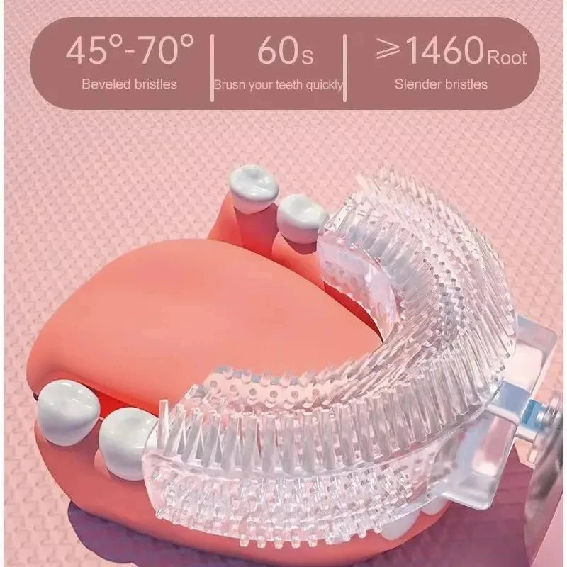 Food Grade Silicone U-Shaped Kids Electric Toothbrush 360° Automatic Cleaning USB Charging Smart Oral Care Children Toothbrush