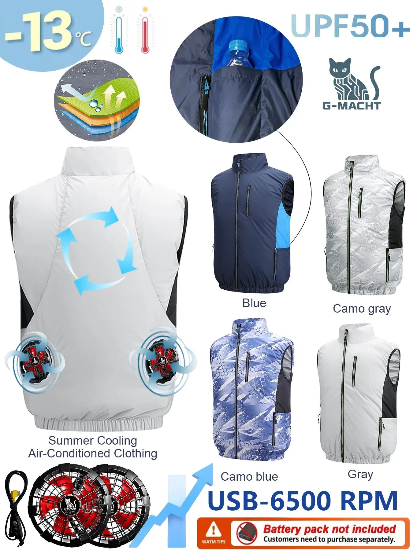 NEWS USB 12V/5V 4Fan Couples Summer Breathable Cooling Vest Sleeveless Fan Air Conditioner Jacket Heat Resistant Outdoor Workwea