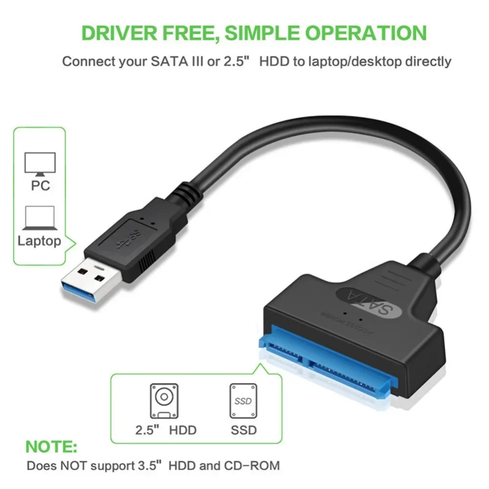 SATA 3 to USB 3.0 adapter cable 6Gbps high speed data Sata to usb adapter with power port support 2.5/3.5inch SSD HDD hard drive