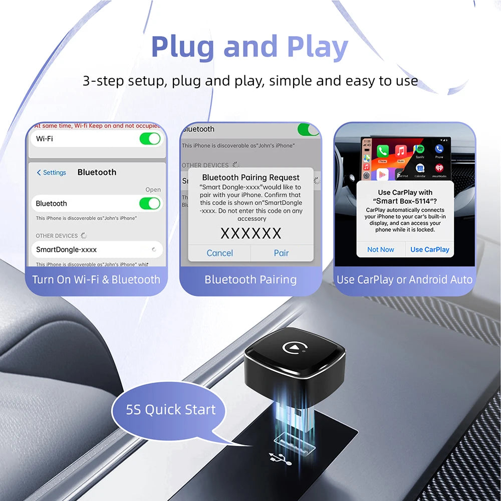 2-in-1 Wireless CarPlay & Android Auto Adapter Dongle