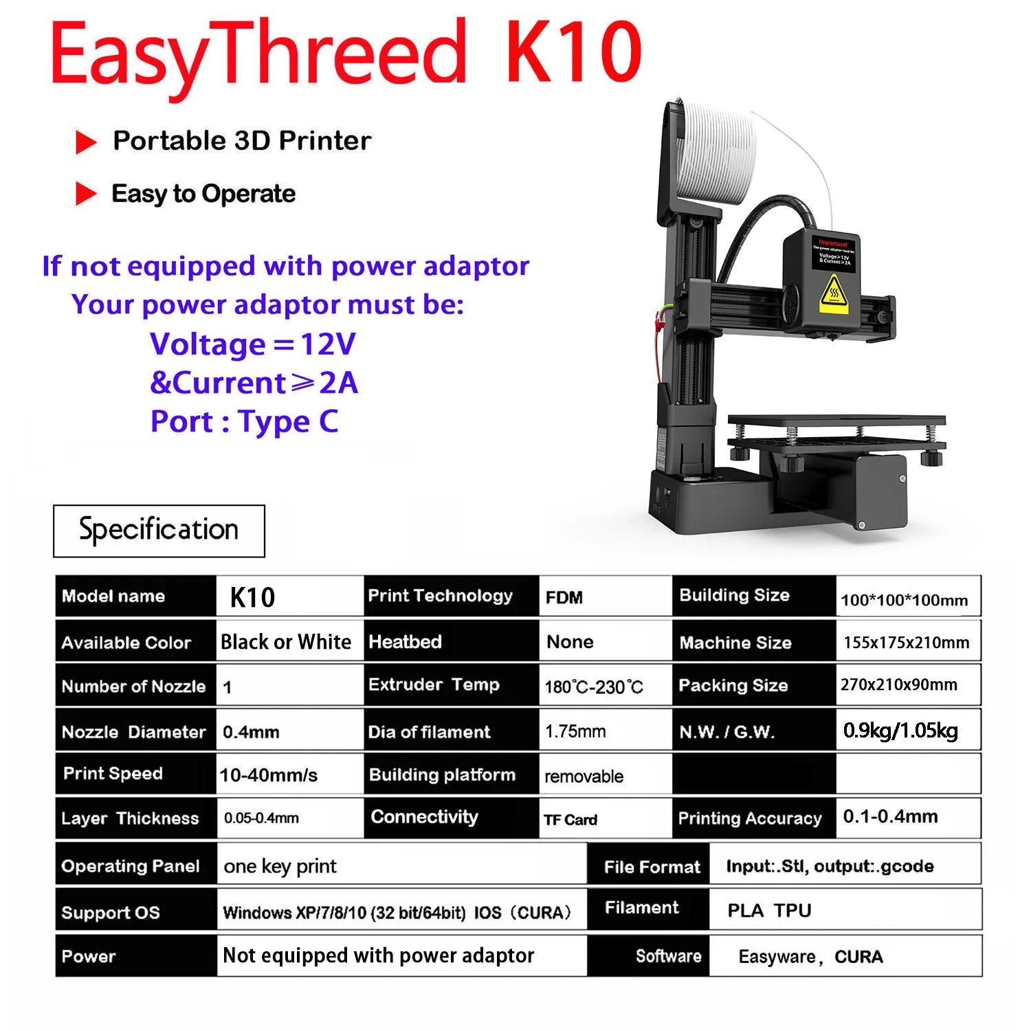 EasyThreed Entry-Level 3D Printer (PLA & TPU Compatible)