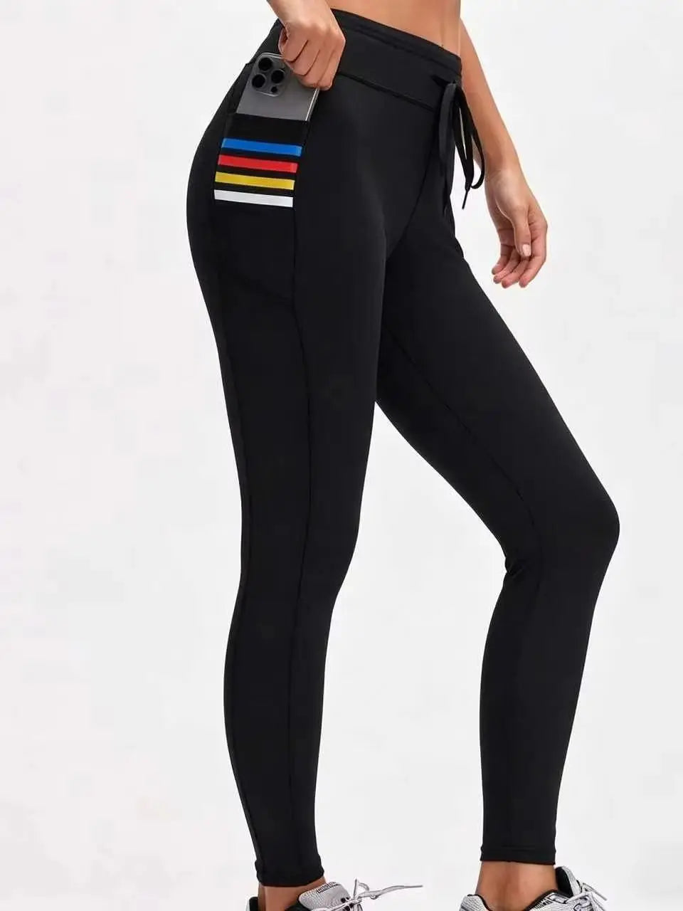 Women's Sports Casual Pants with Pocket Print Design, Drawstring Waist Adjustment, and High Elasticity for Butt-Lifting