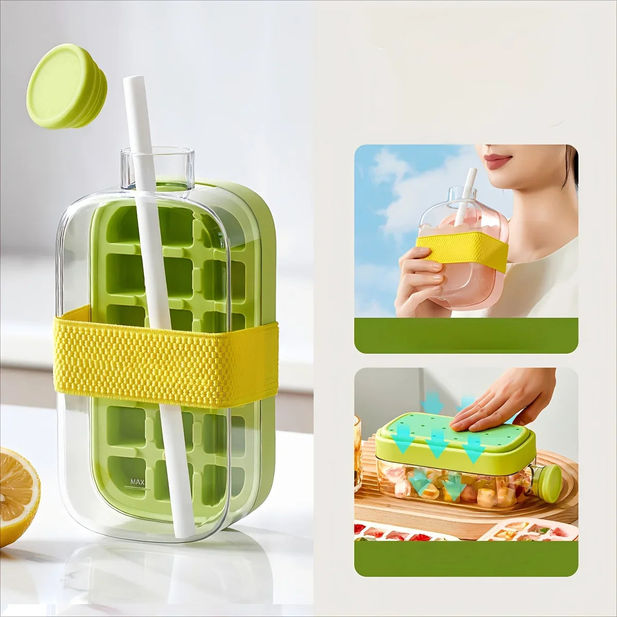 Ice Cube Mold Tray Press Ice Bottle Cup Kettle with Straw Whiskey Ice Cream Water Bottle