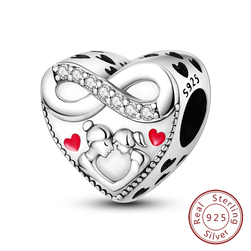 925 Sterling Silve Charms Beads Forever Love Heart Sister Family Life Charms Dangle For Bracelet Woman Jewelry Gifts