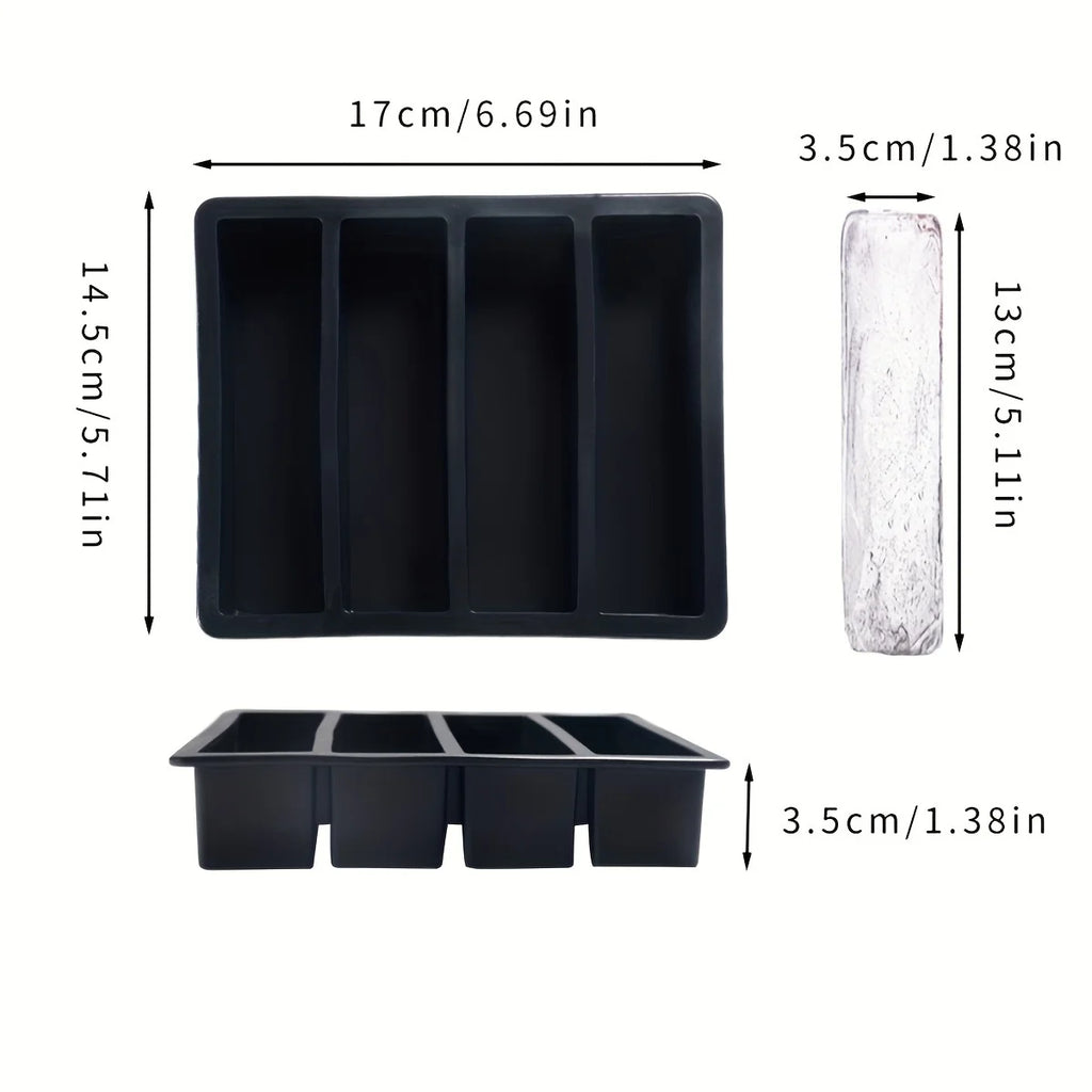 1/4 pcs Large Rectangular Ice Cube Mold Set with Lid Stackable Freezer Trays for Bottles Beverages Long Cubes Mould Kitchen Items