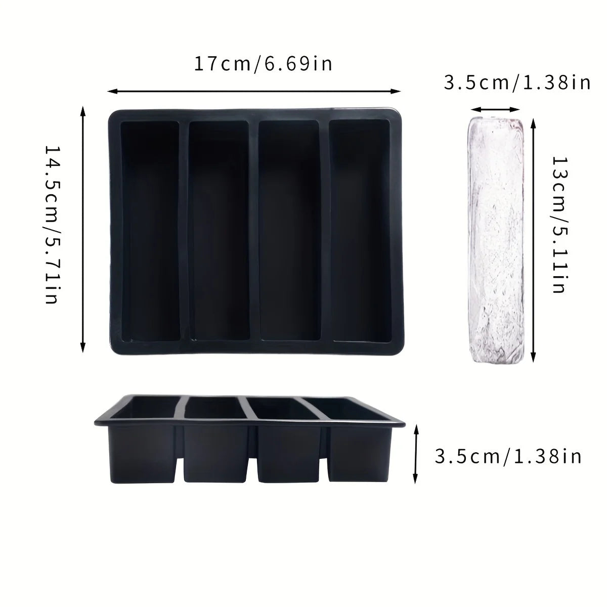 1/4 pcs Large Rectangular Ice Cube Mold Set with Lid Stackable Freezer Trays for Bottles Beverages Long Cubes Mould Kitchen Items