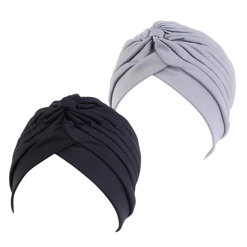 2pcs/lot Stretch Turbans Head Beanie Cover Twisted Pleated Headwrap Assorted Colors Hair Cover Beanie Hats for Women Girls