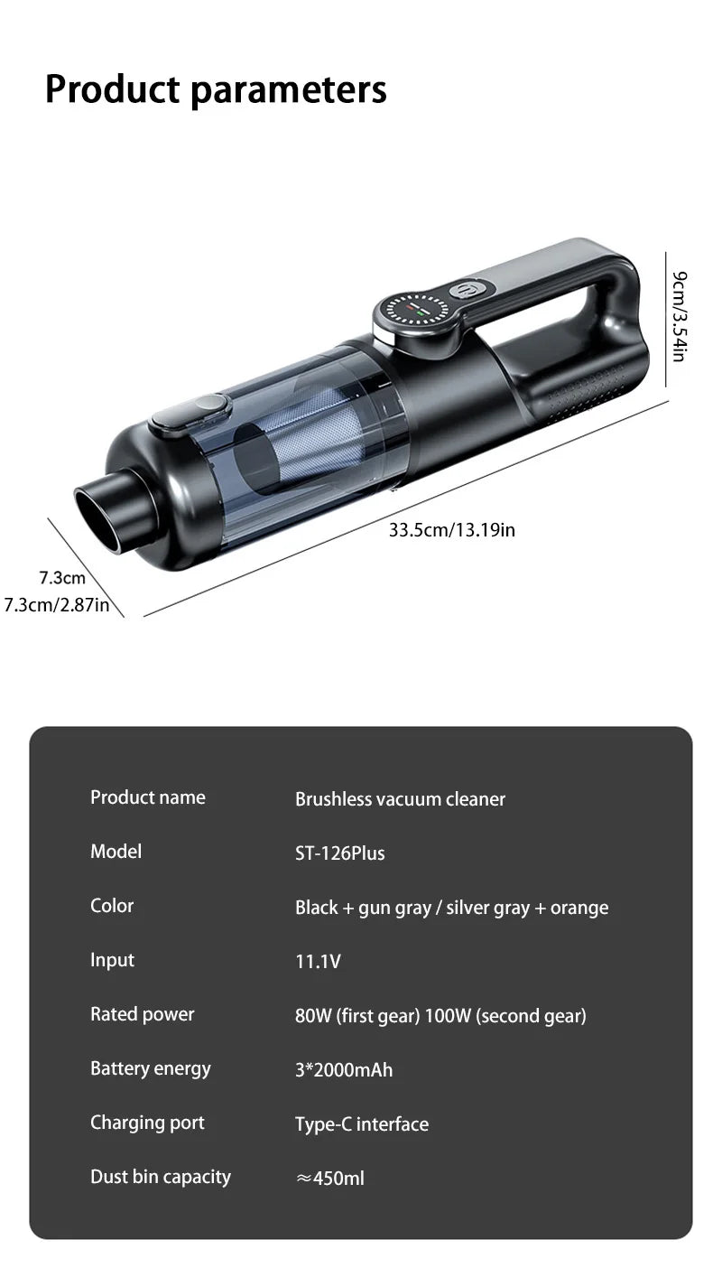 Wireless Car Vacuum Cleaner – 17000Pa Handheld Cordless Vacuum with One-Button Dust Dump