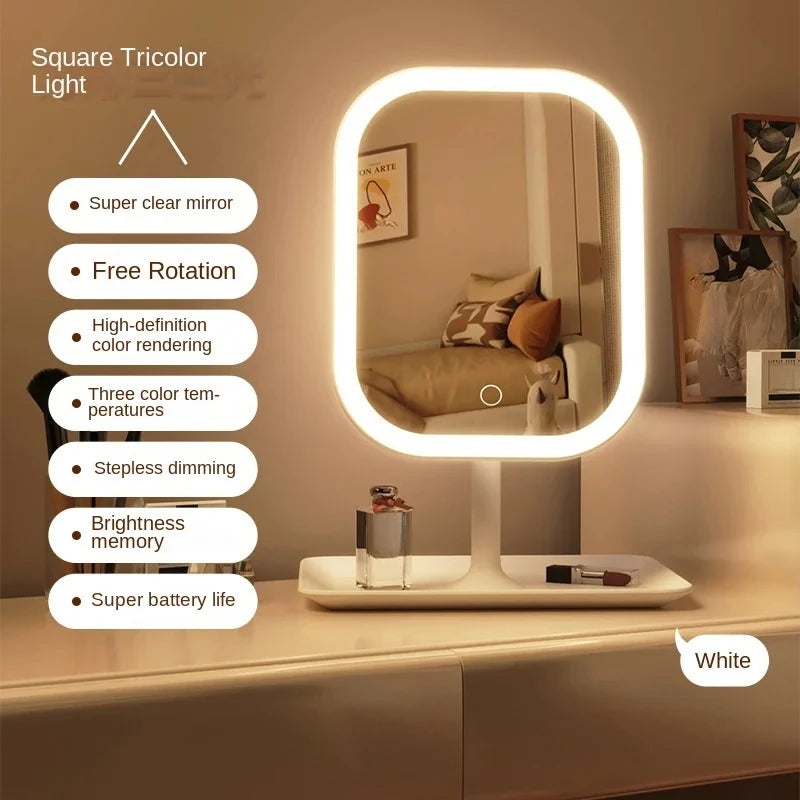 Designer Desktop LED Vanity Mirror with 3-Color Touch Control