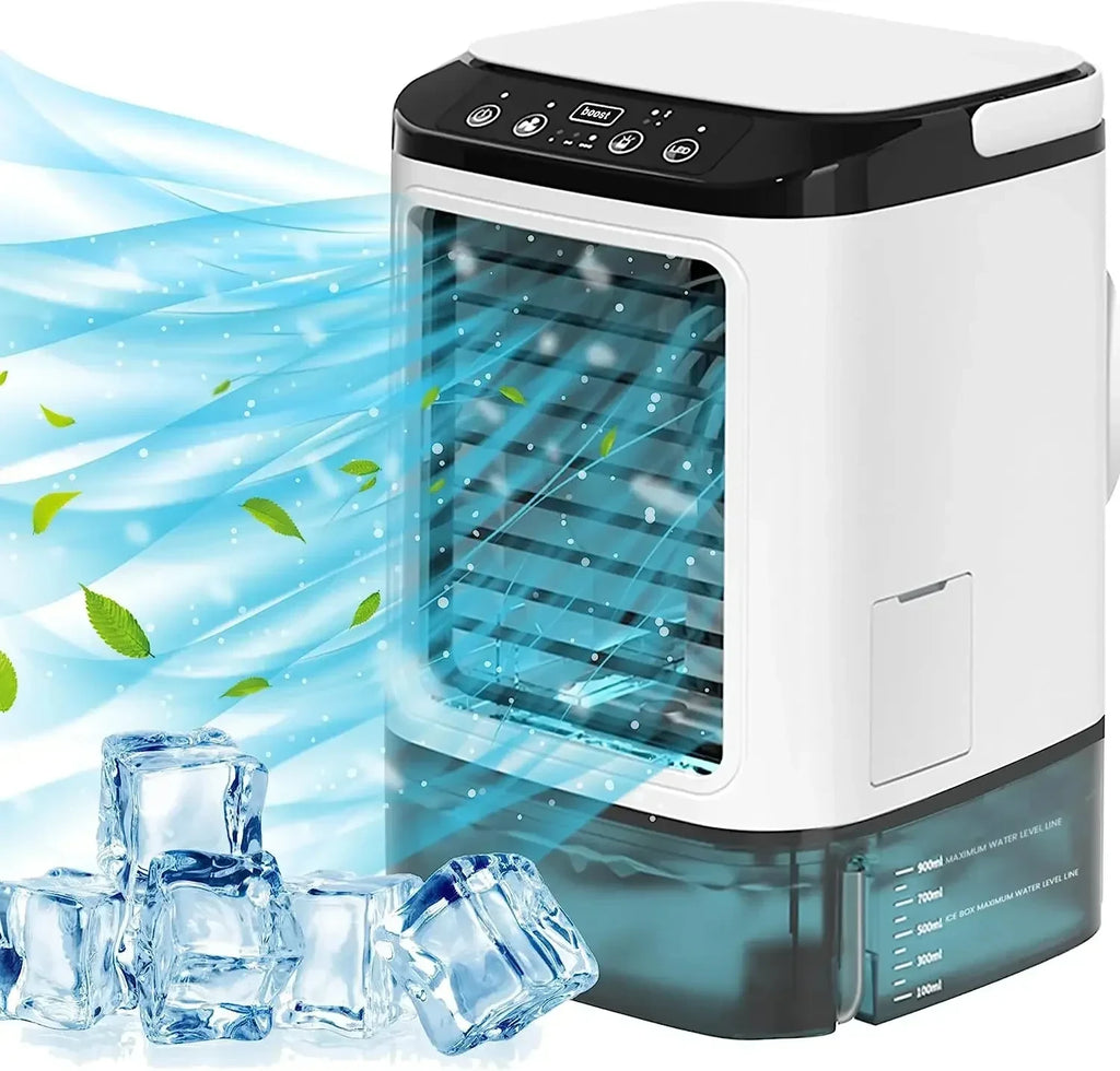 Large 900ml Desktop Air Cooler Fan with Humidifier & Cold Mist Spray – Ultra Quiet, USB Powered, 3 Speeds