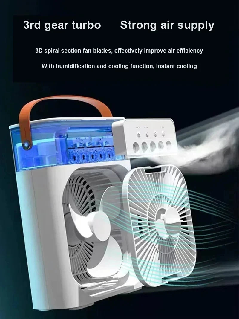 3-in-1 Tower Air Cooler Fan with Humidifier & 7-Color LED Night Light – USB Powered, 600ml, Ultra Quiet