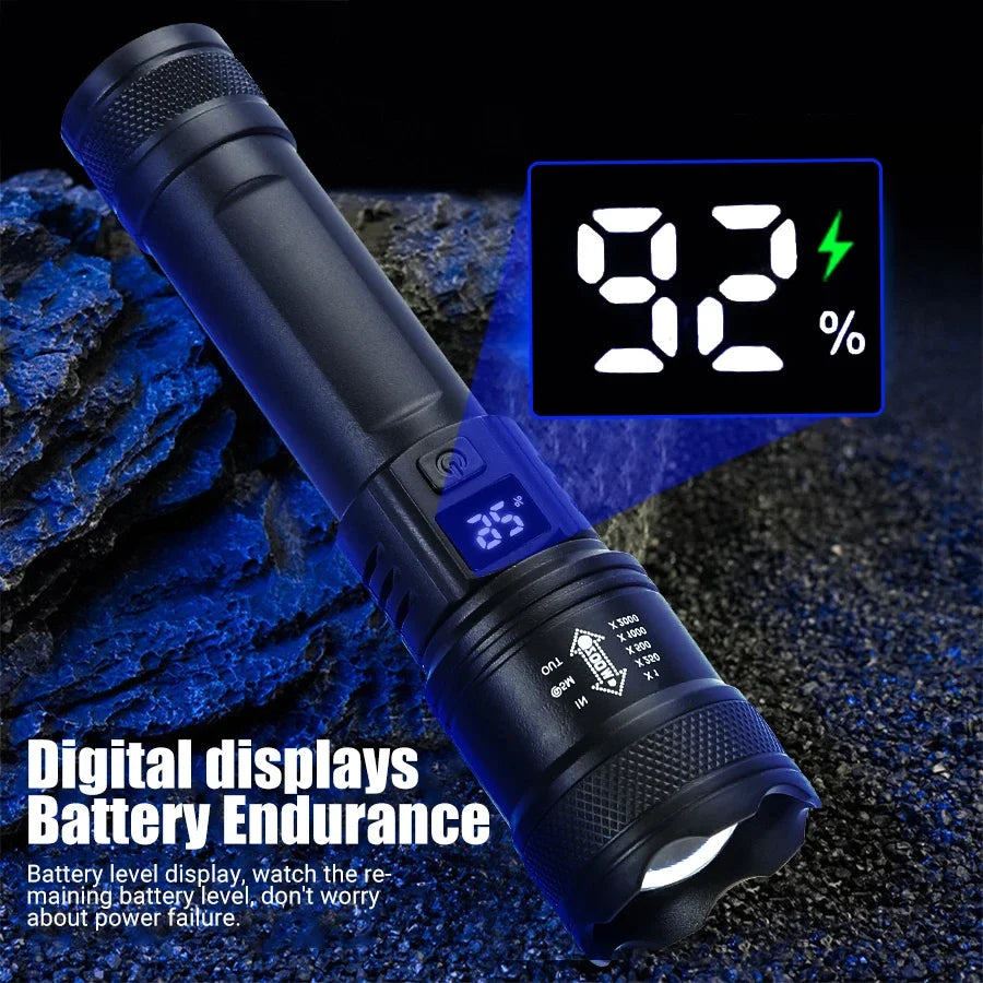 High-Power 2000LM Tactical LED Flashlight with Digital Display
