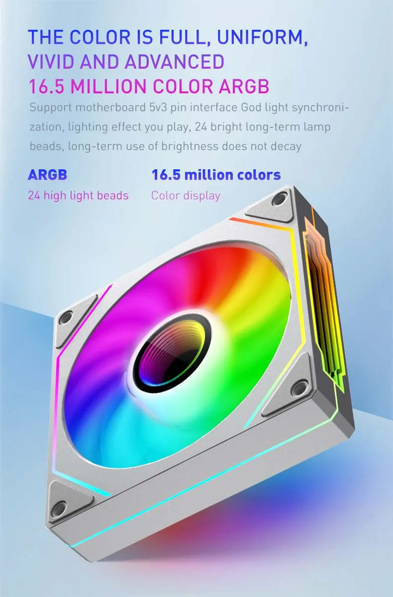 Computer Chassis Fan 120mm 5V 3PIN ARGB 4 Pin PWM Quiet Cooling Fan 12V Large Air Volume 45.2CFM/600-1500RPM