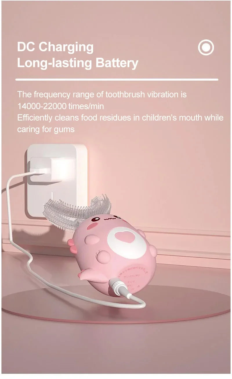 Food Grade Silicone U-Shaped Kids Electric Toothbrush 360° Automatic Cleaning USB Charging Smart Oral Care Children Toothbrush
