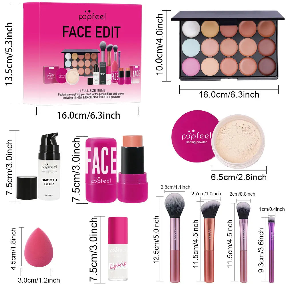 Makeup Kit, Waterproof and Sweatproof, Includes Concealer, Primer, Loose Powder, Blush, and More, Ideal for Beginne