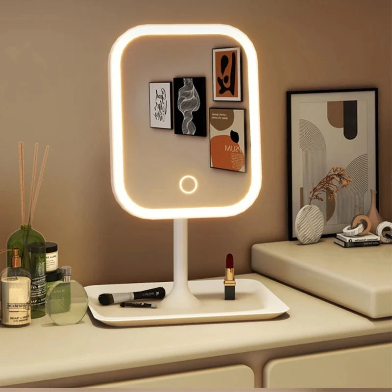 Designer Desktop LED Vanity Mirror with 3-Color Touch Control