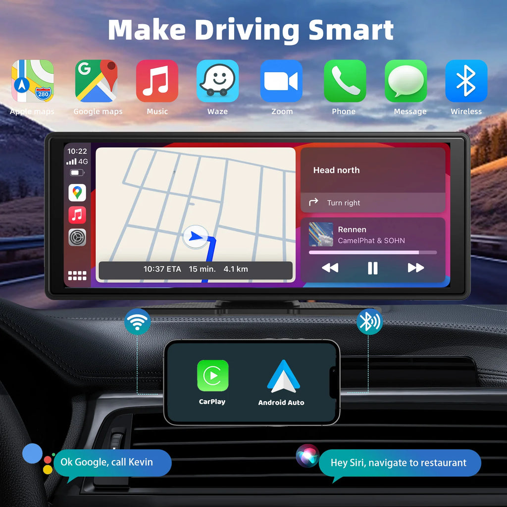 Universal Portable Wireless Carplay Screen for Car with Android Auto Touchscreen Car Stereo System