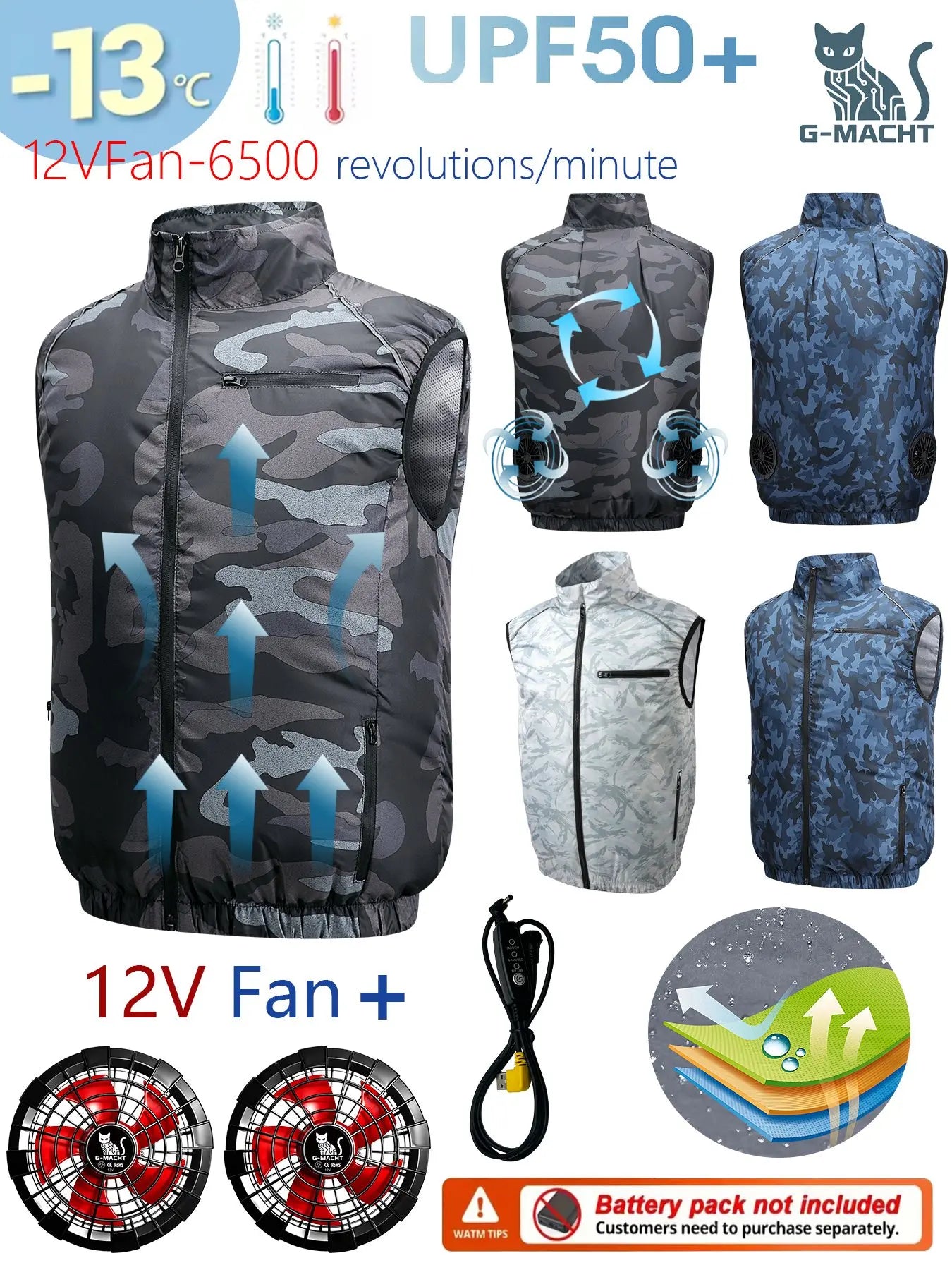 NEWS USB 12V/5V 4Fan Couples Summer Breathable Cooling Vest Sleeveless Fan Air Conditioner Jacket Heat Resistant Outdoor Workwea