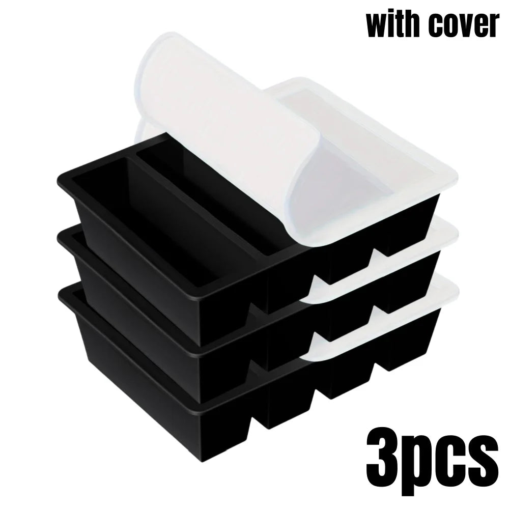 1/4 pcs Large Rectangular Ice Cube Mold Set with Lid Stackable Freezer Trays for Bottles Beverages Long Cubes Mould Kitchen Items