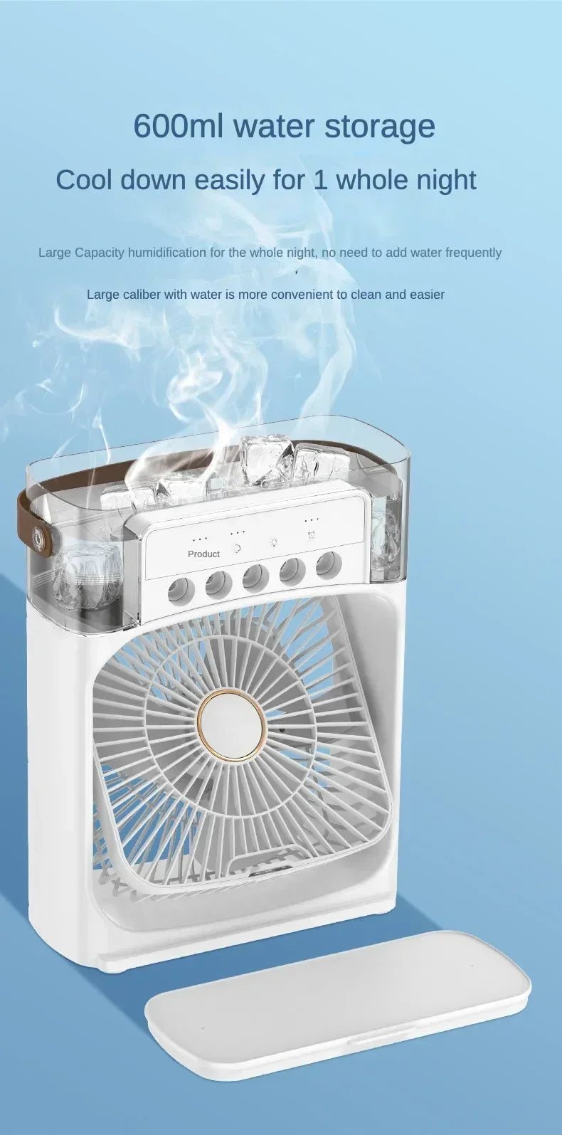 3-in-1 Portable Mini Air Cooler Fan – Desktop Humidifier & LED Night Light, USB Powered