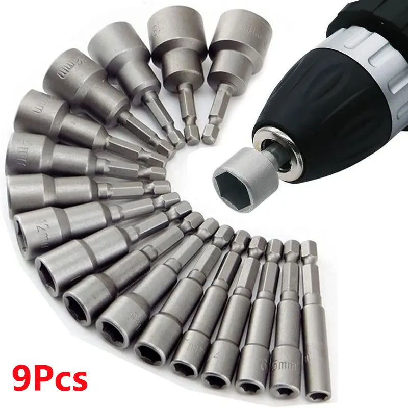 9-Piece Metric Hex Socket & Nut Driver Bit Set